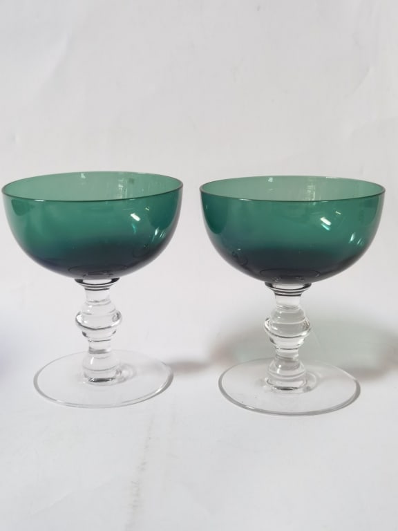 Pr. of Green Sherbet Glasses: Pr. of Green Sherbet Glasses, 4.5in