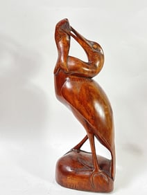 Vintage Wood Carved Heron Sculpture