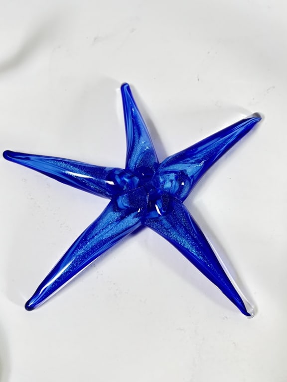 2002 Signed Glitter Cobalt Blue Art Glass Sea Star (1 of 4)