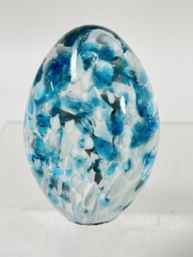 Vintage Blue White Art Glass Egg Paperweight
