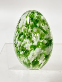 Vintage Green White Art Glass Egg Paperweight