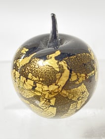 Isle of Wight Gold Iridescent Black Glass Apple Pa