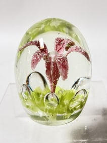 Vintage Murano Italy Red Flower Glass Paperweight