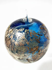 Isle of Wight Gold Iridescent Blue Glass Apple Pap