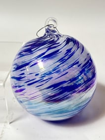 Vintage Iridescent Blue and White Swirl Glass Orna