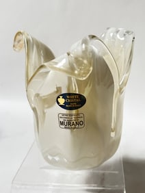 Vintage White Cristal Murano Italy Cream Glass Vas