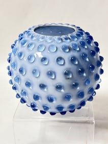 Vintage Blue Opalescent Hobnail Glass Sphere Vase
