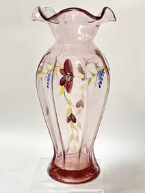 Vintage Fenton Hand Painted Amethyst Glass Vase