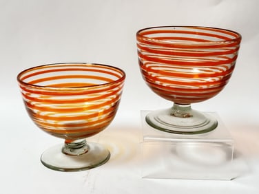(2) Vintage Orange Spiral Glass Dessert Bowls
