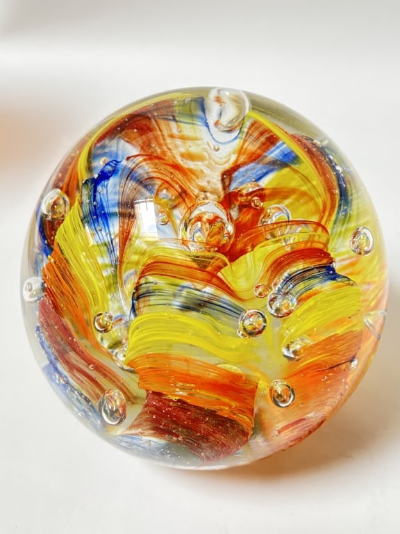 Vintage Murano Style Multicolor Swirl Glass Paperw: Vintage Murano Style Multicolor Swirl Glass Paperweight, 4.5in by 4.5in