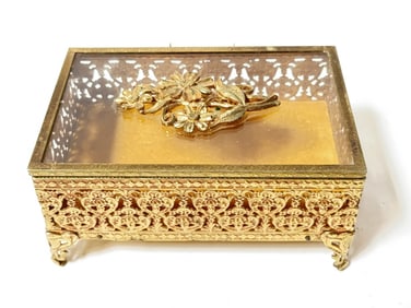 Vintage Brass and Glass Jewelry Box