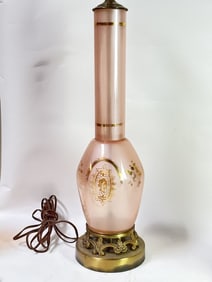 Vintage Lace Crochet Pink Glass Table Lamp