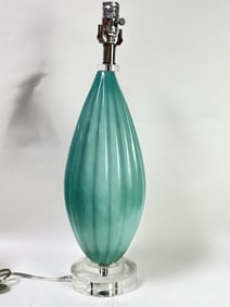 Vintage Murano Style Aqua Ribbed Glass Table Lamp