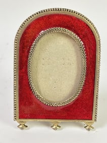 Vintage Brass and Red Velvet Oval Photo Frame