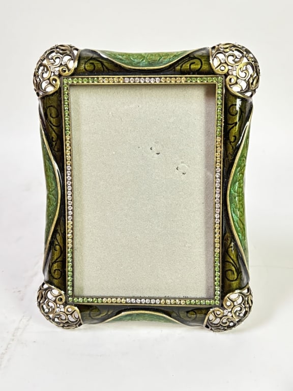 Vintage Rhinestone Enameled Photo Frame: Vintage Rhinestone Enameled Photo Frame, 6.5in by 4.75in