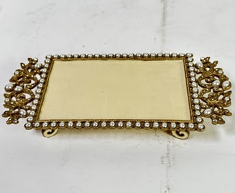 Vintage Faux Pearl Overlaid Metal Trinket Tray