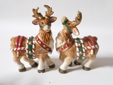 Pr. of Vintage Fitz & Floyd Porcelain Reindeer Sal