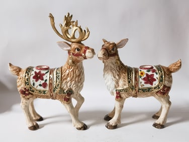 Pr. of Vintage Fitz & Floyd Porcelain Reindeer Can