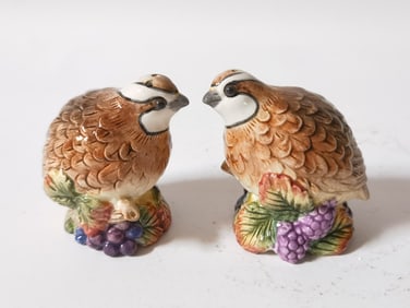 Pr. of Vintage Fitz & Floyd Porcelain Quail Salt/P