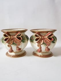 Pr. of Vintage Fitz & Floyd Porcelain Noel Candle
