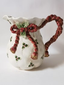 1990 Fitz & Floyd Porcelain Christmas Water Pitche