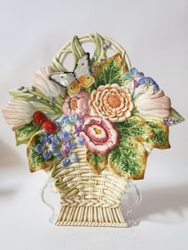 Vintage Fitz & Floyd Porcelain Flower Basket Plate