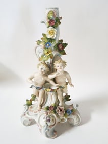 Vintage Porcelain Cherub Floral Candlestick