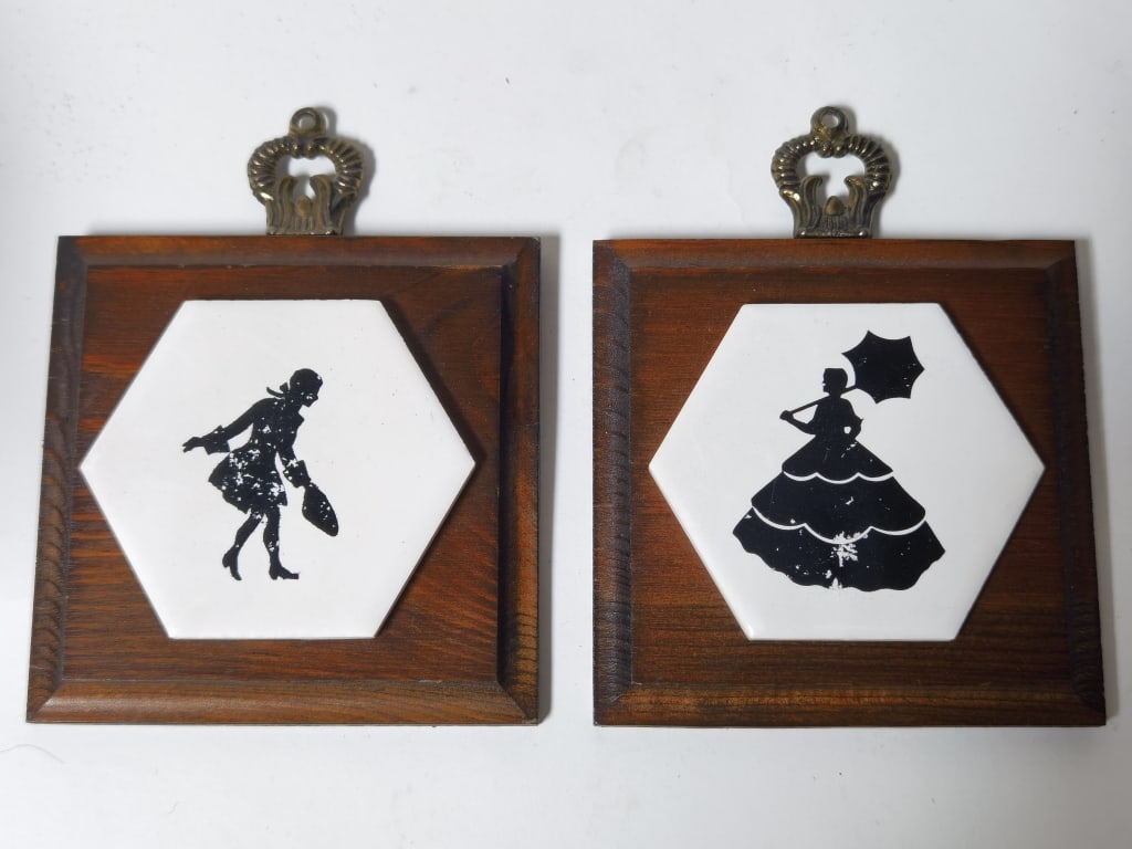 Pr. of Silhouettes Porcelain Tile Decors: Pr. of Silhouettes Porcelain Tile Decors, 5 7/8in