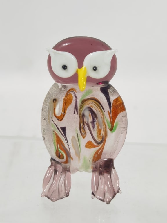 Vintage Murano Italy Art Glass Owl: Vintage Murano Italy Art Glass Owl, 2.5in