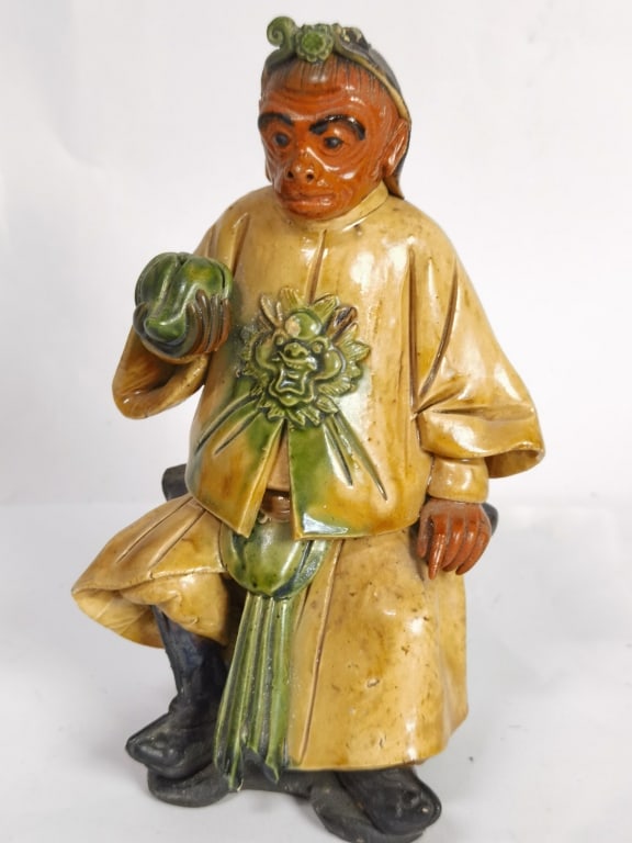 Antique Chinese Porcelain Sancai Monkey Deity: Antique Chinese Porcelain Sancai Monkey Deity, 7in