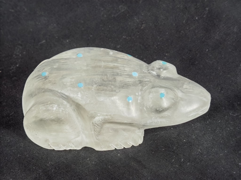 Vintage Rock Crystal Carved Frog: Vintage Rock Crystal Carved Frog, 1.25in by 2.5in