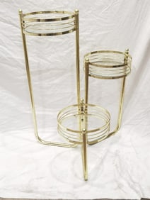 Vintage MCM Hollywood Regency Brass Three-Tier Gla