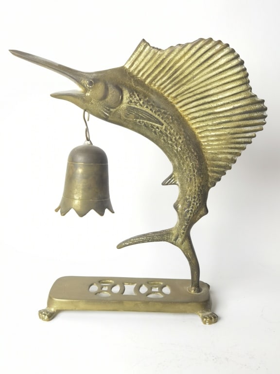 Vintage Brass Swordfish Service Desk Bell: Vintage Brass Swordfish Service Desk Bell 12.5in by 10.5in