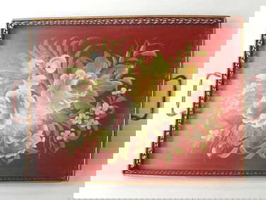 Vintage Hand Painted Floral Iron Tray