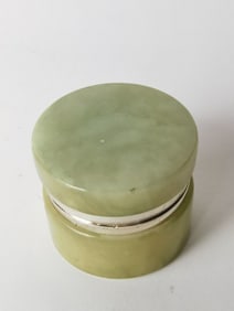 Vintage Italian Green Alabaster Round Jewelry Box