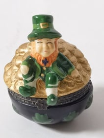 Vintage Leprechaun Porcelain Trinket Box
