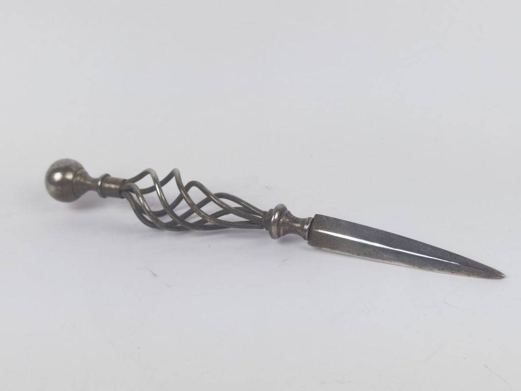 Vintage British Silver Plated Spiral Letter Opener: Vintage British Silver Plated Spiral Letter Opener, 11.5in