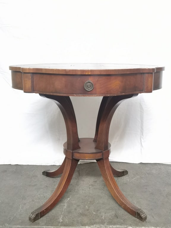 Antique Duncan Phyfe Mahogany Drum Table: Antique Duncan Phyfe Mahogany Drum Table, 28in by 30in