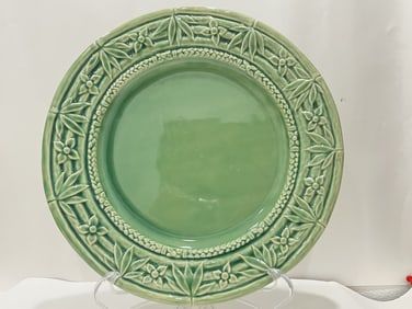Large Bordallo Pinheiro Porcelain Green Bamboo Pla