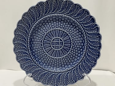 Bordallo Pinheiro Porcelain Blue Weaved Plate