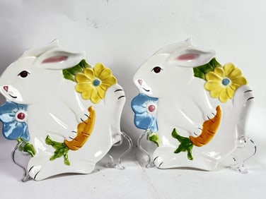 (2) Pier1Imports Porcelain Rabbit Plates