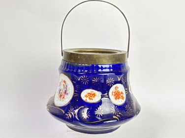 Vintage England Porcelain Cobalt Blue Floral Baske