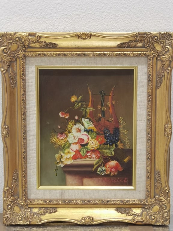 Vintage Floral Oil Painting, Signed Mancini: Vintage Floral Oil Painting, Signed Mancini, 15.25in by 13.25in