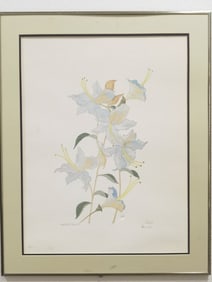 Vintage Floral Watercolor Painting, Signed Moran