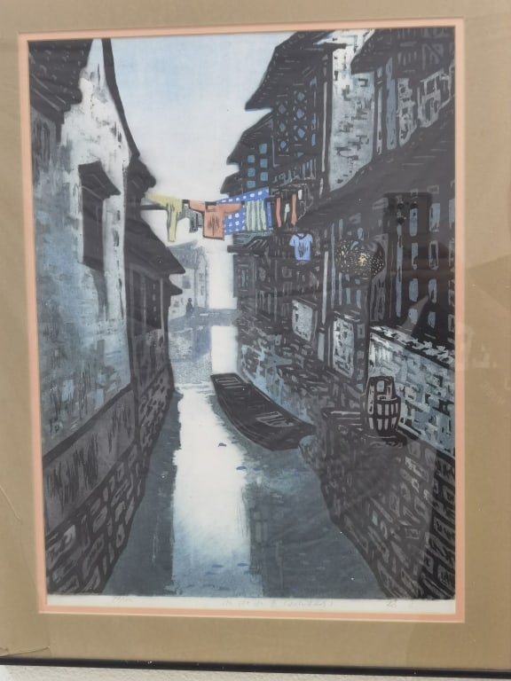 Vintage Chinese Limited Ed. Landscape Print, Signe: Vintage Chinese Limited Ed. Landscape Print, Signed, 14/100, 22.75in by 17.75in