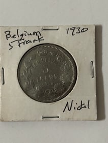 1930 Belgium 5 Frank Coin