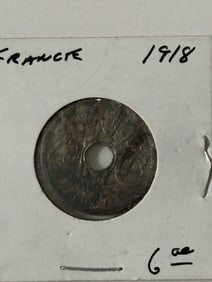 1918 France 25 Centimes Coin