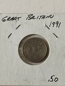 1991 Great Britain 5 Pence Coin