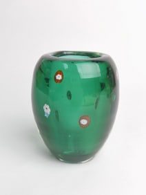Murano Italy Emerald Green Millefiori Art Glass Va