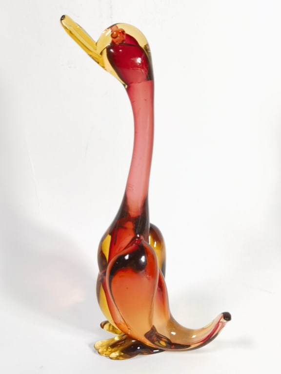 Vintage Murano italy Amethyst Sommerso Glass Duck: Vintage Murano italy Amethyst Sommerso Glass Duck, 10.75in